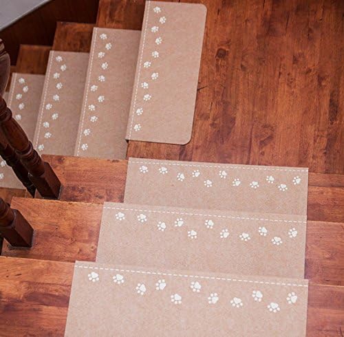 13Pcs Luminous Self-adhesive Non-slip Floor Staircase Carpets Bear Claw Pattern Glow In Dark Stair Treads Protector Mats , beige