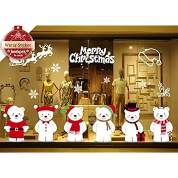Heekpek Sticker Noël Pour Fenêtre Vitrine Vitre Morrir De Famille Boutique Diy Sticker Autocollant Mural 6 Ours Flocon De Neige