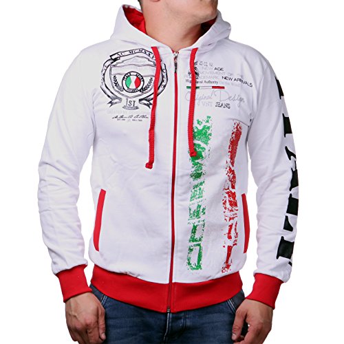 Herren Kaputzenjacken | National Flags | Germany | Italy | New York | Great Britiain | Baumwolljacke mit Reißverschluss und Zugband (L-Slim, Weiß Italy)