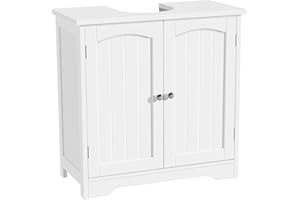 Yaheetech Under Sink Bathroom Cabinet, Floor Standing Storage Cupboard Basin Unit with 2 Doors Pedestal Under Sink Design, 60 x 30 x 60 cm, White