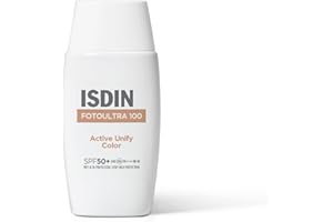 ISDIN FotoUltra 100 Active Unify Color SPF 50+ (50ml) | Crème Solaire Visage Teinté à Triple Action Dépigmentante | Éclaircit et Unifie le Teint | Usage Quotidien