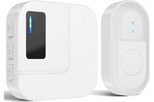 SURFOU Wodoodporny bezprzewodowy dzwonek do drzwi, dzwonek do drzwi do domu 300 m, bezprzewodowy dzwonek do drzwi wodoodporny, 55 melodii, 5 poziomów głośności, wskaźnik LED, biały