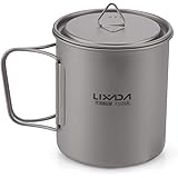Lixada Titanium Topf Camping Tragbar Titan Wasser Tragbar Becher Tasse Klappgriff(300 ml,350 ml,420ml,550 ml,650 ml,750ml,900