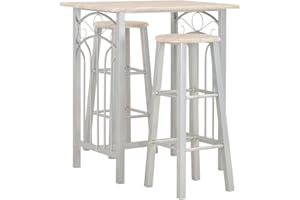vidaXL 3 Piece Bar Set Composed of Wood and Steel with Built-In Footrests - Versatile for Homes, Gardens, Bars, Pubs, or Restaurants, Weather Resistant and Easy to Clean