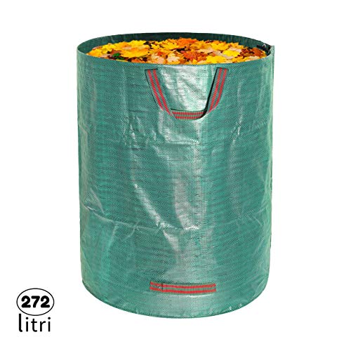 1x Sacco da Giardinaggio Professionale per rifiuti da Giardino Verdi con 4 maniglie, 272 L 76x67 cm, Polipropilene (PP) 150 gr/m², Resistente, Antistrappo, Idrorepellente, Riutilizzabile, Pieghevole