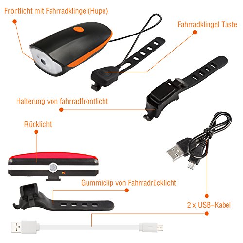 YaFex LED Fahrrad Lichter Set USB Wiederaufladbare Fahrradbeleuchtung 3-6 Licht-Modi Wasserdicht Außen Fahrradlampe mit Fahrradklingel 120 dB - 2