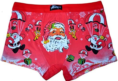 Mens Christmas Boxer Shorts Festive Xmas Trunks Underwear Santa Novelty Brief (X LARGE, RED)