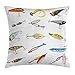 Produktbild DAICHAI Fishing Decor Throw Pillow Cushion Cover, Several Fish Hook Equipment Objects Trolling Angling Netting Gathering Activity, Decorative Square Accent Pillow Case, 18 X 18 Inches, Multi
