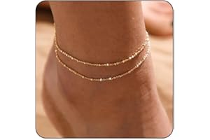 HARJJME Fußkettchen für Damen Silber 925 Gold Fussketten für Frauen Doppelte Herz Perlen Plättchen Twist Infinity Fußkette Verstellbare Layered Sommer Strand Fußschmuck Geschenk