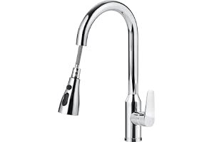 SKY-TOUCH Kitchen Faucet Tap with Pull Down Sprayer, 3 Spray Mode High Pressure Faucet - Stainless Steel Sink Mixer Tap, 80CM Water Inlet Pipe, 1/2 pipe, 15mm diameter, Hot Cold Water Faucet