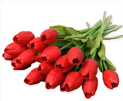 MetroLager 10 pcs Artificial Tulips Silk Real Touch Flower Bouquet Home Room or Birthday Garden Decor Red