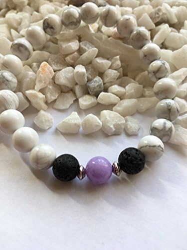 White Howlite, Jade and Lava Stone Bead Bracelet. Great as an Essential Oils Diffuser