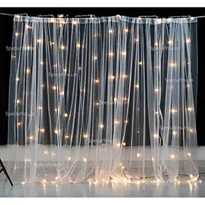 Special You Decoration tulle white net Curtain cloth backdrop and LED Fairy Lights Combo for birthdays, christmas , anniversary , baby shower , photo shoot, wedding party , stage background , ceremony