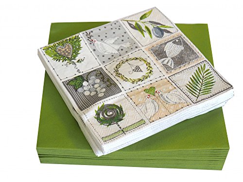 SET: 20+20 Servietten Motiv Grün Fisch Kommunion Konfirmation Taufe, Farbe:Lindgrün