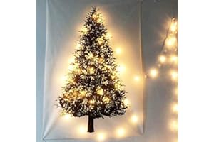 KuSONG Tapiz de Árboles Navideños con luz de estrella Feliz Navidad telón de fondo para colgar pared Tapices para manta de decoración festivales (Blanco grande)