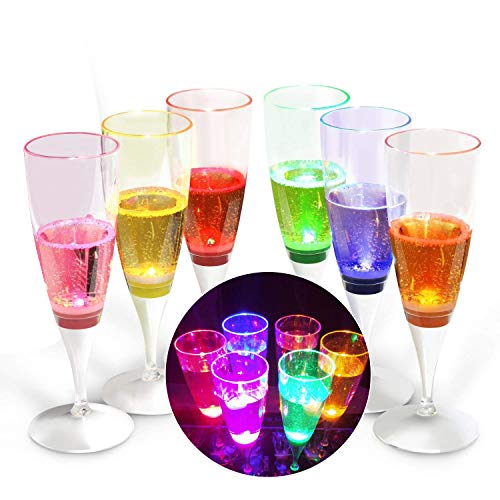 YANX 6 Pack LED Wine Glasses Champagne Flutes Light Up Glasses LED Liquid Activated Champagne Glasses