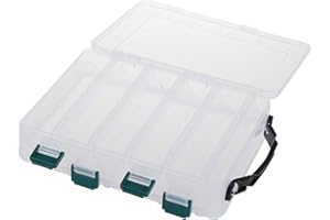 Heavenlife Boîte de Rangement pour Leurres de Pêche, 20 x 16 x 4,7 cm, 10 Compartiments, Transparent, Double Face avec Poignée