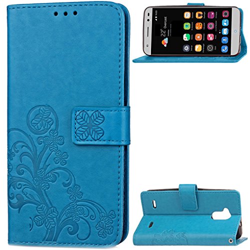 ZTE Blade V7 Lite Funda  SATURCASE Lucky Clover Cuero De La PU Magn  tico Capirotazo Billetera Apoyo Bumper Protector Funda Carcasa Case Para ZTE Blade V7 Lite  Azul 