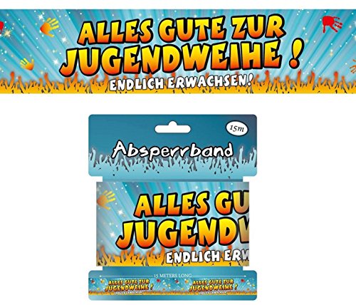 FesteFeiern® Dekoration Party Set „Alles Gute zur Jugendweihe“ – Endlich Erwachsen! Deckenhänger, Wimpelkette, Absperrband, Anstecker – Rosette | 4 Teile Party-Deko - 3