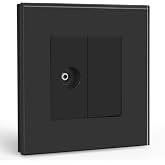 BSEED EU Standard Wall Plug 1/2 Coaxial TV Antenna and 1/2 Panel Blank Glass Frame Wall Plug Black 86mm