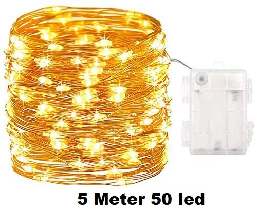 CITRA 50 Led 5 Meter Battery Operated Sliver String Light Fairy Lights for Diwali Decorations - Warm White