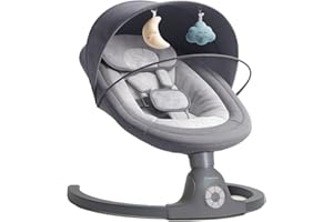 BEBE2LUXE Ava, Silla Mecedora Eléctrica para Niños, Hamaca Bebé, Columpio Bebe, Hamaca eléctrica 0‑9 kg, Bluetooth, música, arnés 5 puntos, temporizador, Balancín cómodo y seguro