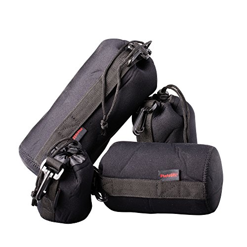 PhotoSEL 4-Pack Lens Pouch    pais kit de protection en n  opr  ne  crochet pour lentille de cam  ra DSLR  Canon Nikon Sony etc   S M L XL  CALP1S4