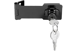 Litensh Keyed Hasp Lock Right Angle 90 Degrees Lock Hasp Twist Knob Keyed Locking Hasp Shed Locks Door Clasp Door Bolt Latch Buckle Hasp with Padlock Keys for Cupboard (Black 4 inch)
