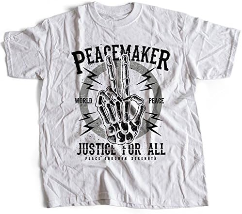 Flamentina A002-108w Peace Maker Mens T-Shirt Peacemaker World Justice for All Strength Revolution Vendetta Guy Retro(Small,White)
