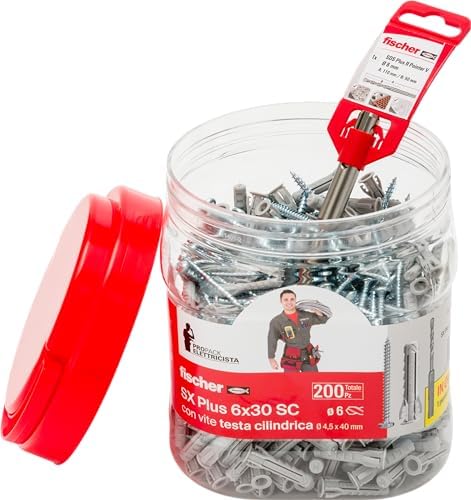 Fischer Propack Elettricista SX Plus 6x30 SC con 200 Tasselli SX 6x30 + 1 Punta SDS Plus Ø 6, Ideale per Fissare Applicazioni Elettriche, 570207
