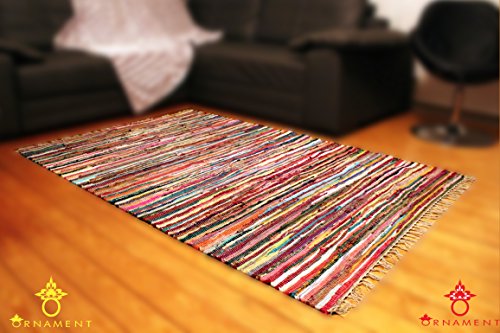QUALITÄT Fleckerlteppich 240×170 cm Kelim MARIABACH Handgewebt Beidseitig nutzbar 2000g/m Baumwolle Flickenteppich Läufer ORNAMENT - 3