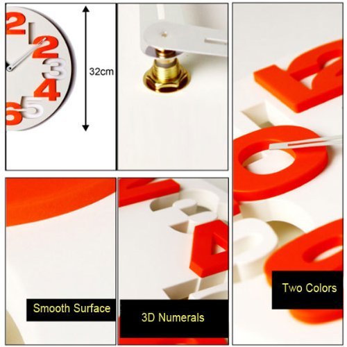 GMMH 3 D Design Moderne Wanduhr 8808 Küchenuhr Baduhr Bürouhr Dekoration ruhig (weiß orange) - 3
