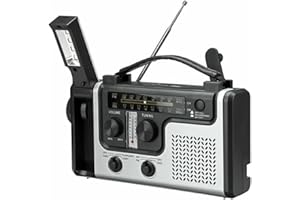 MASYRT Radio d'urgence, Radio Solaire Portable à Manivelle Am/FM/SW Radios Multibande avec Lampe de Poche LED Lumineuse, Banque d'alimentation, Alarme SOS et Testeur de Température