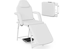 ONPNO Portable Beauty Bed, Adjustable Massage Table with Storage Bag, Folding Salon Tattoo Chair for Facial, Spa, Lash, White