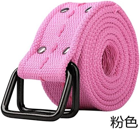 LLZZPPD Canvas Belt/Woven/Breathable/Outdoor Canvas Belt Wild Thicker Longer Woven Double Ring Buckle Canvas Military Uniforms/Outdoor/Quick Dry/Washed/Tactical Belt/Birthday/Gift/Couple/Valentine's Day/Accessories,Pink,115cm