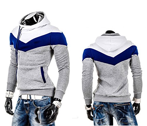 SODIAL (R) Nueva Otono Invierno mosaico con capucha delgado grueso sudadera de vellon ropa de hombre Gris claro - M - Imagen 4