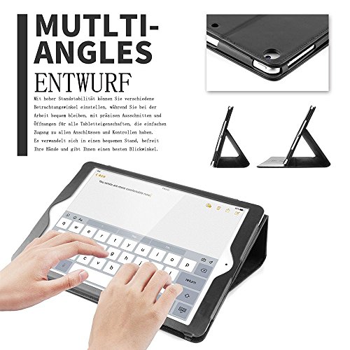 Ipad 9.7 2017 Hülle, Boriyuan Echt Leder Case Schutztasche aus echtem Leder mit Standfunktion, Auto Sleep Wake up und Fach für Kreditkarten, mit Displayschutzfolie + Stylus für das Apple Neu Ipad 9.7 Zoll – (Schwarz) - 5