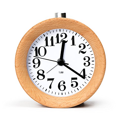 VIVISKYLarge Number Slilent Wood Alarm Clock Snooze Desk/Bedside Clock with Nightlight (Light woodgrain)