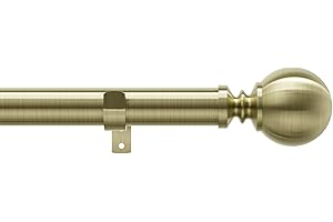 Eson Casa Curtain Pole Extendable 120 to 210cm(48-82"), 28 mm Diameter Adjustable Curtain Rod with 60mm Metal Ball Finials for Eyelet Curtains, Heavy Duty Decorative Windows Rod, Antique Brass