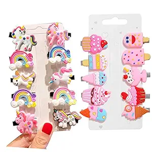 Styling fashion 10pcs Rainbow Unicorn Ice Cream Hair Clips Set Baby Hairpin For Kids Girls Toddler Barrettes Hair Accessories (Unicorn)