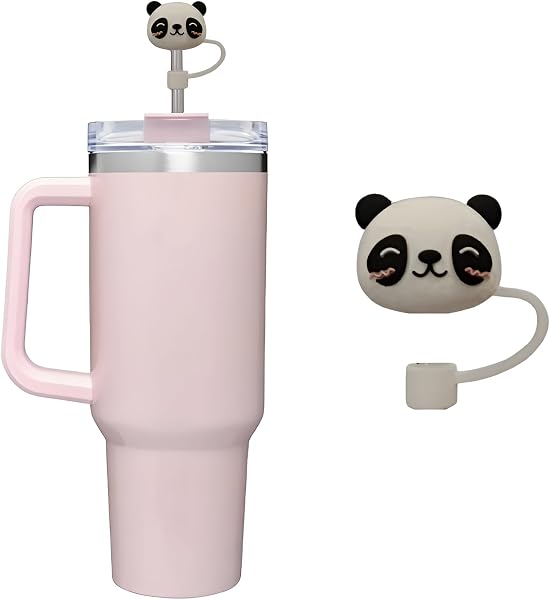 MISHI 1Pc Silicone Straw Cover Cap for Stanley Tumbler 10mm Straws, Cute Panda Shape, Reusable Dustproof Straw Topper, BPA Free Food Grade Silicone Drinkware Ac
