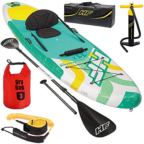 SUP Stand Up Paddle Board | 160kg | Windsurf Anschluss | Drybag | 340x89x15cm | Kajak Sitz| Surfbrett aufblasbar iSUP Leash Paddel