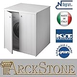 Negrari XXL Meuble machine laver sèche-linge grand hublot kit montage buanderie salle bain intérieur extérieu portes battantes patins résistant l'humidité largeur 77 profondeur 71 hauteur 94cm Blanc