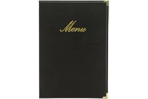 SECURIT - Porte-Menu Classic Line - 1 Insert Fixe Double Face = 4 Pages A4 - Possibilité d'Ajout d'Inserts Supplémentaires - Pour Café, Bar, Restaurant - Similicuir PU - Coloris Noir