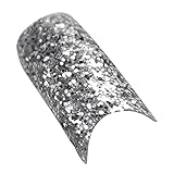 TOOGOO(R) 50 X French Nail tips Stunning Glitter Silver Sparkle Slice False Nail Art Tips Total 10 sizes