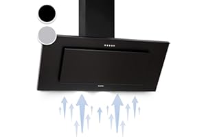 Klarstein Hotte Aspirante 90cm, Hottes de Cuisine Inclinées, Filtre de Hotte en Aluminium, Débit d'Air Puissant 292m³/h, LED, Ecran Tactile, Extracteur d'Air Silencieux, Hotte Efficace avec Evacuation