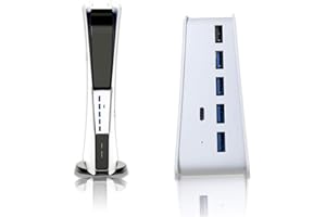 USB Hub für PS5 Konsole, Megadream 5 Port High-Speed-Erweiterungs-Hub-Ladegerät-Splitter-Adapter mit 4 USB + 1 USB-Ladeanschluss + 1 Typ-C, für Playstation 5 Spielekonsole (Weiß)