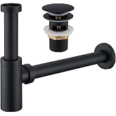 Ulytid Matte Black Basin Siphon Kit with Drain Valve and Overflow | Universal stainless steel with adjustable height, cleanin