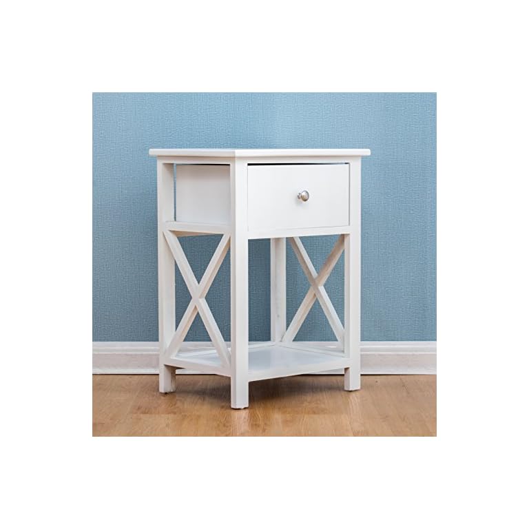 CherryTree Furniture Wood White Bedside Table With Drawer Search