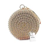 ☀ARTESANÍA: Confeccionada en tela dorada satinada, estructura de metal de forma redonda, tachonada con miles de gemas transparentes y cientos de coloridas joyas de cristal en ambos lados del bolso de noche. Además, asa de anillo de metal dorado y correa de hombro de cadena removible. para damas. Los embragues muestran un detalle muy aristocrático al diseño.